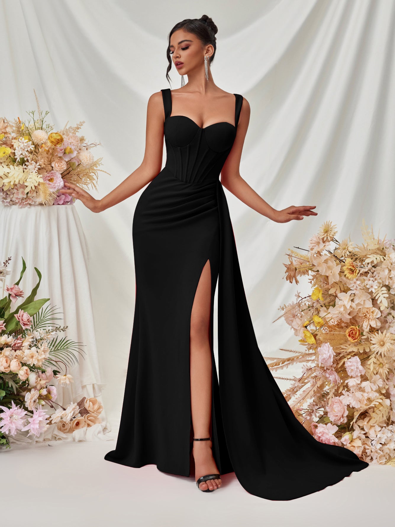 Sweetheart Neck Corset Draped Maxi Prom Dress XF05705