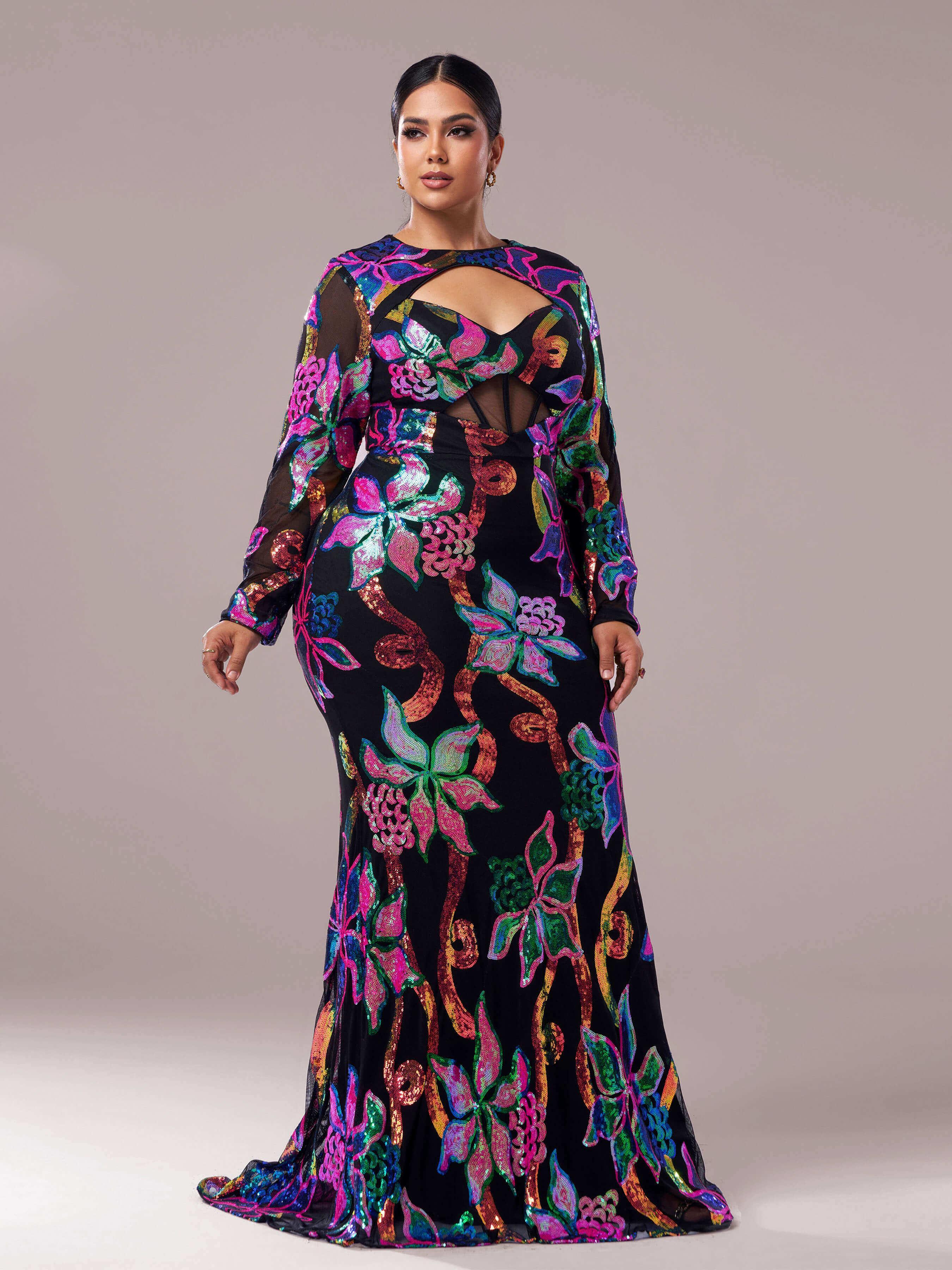 Graphic Cutout Sequin Corset Prom Dress PDH80214