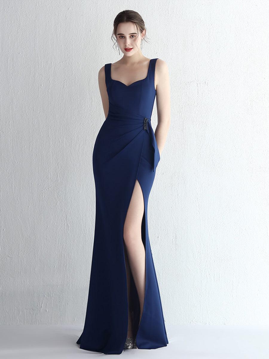 Square Neck Sleevelss Solid Folds Cocktail Dress MYC2001