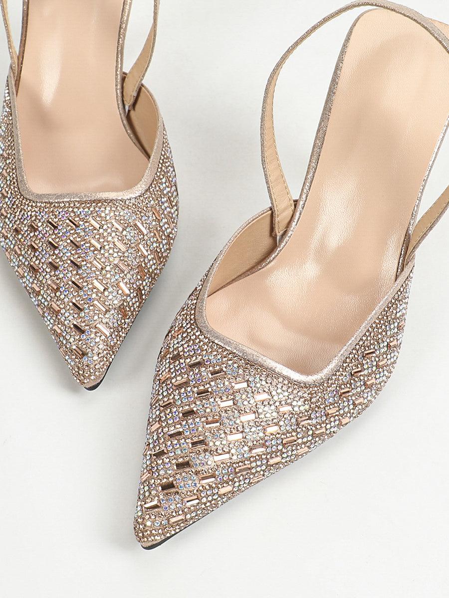 Guld Retro Spidse Rhinsten Chunky Heels MHE1114