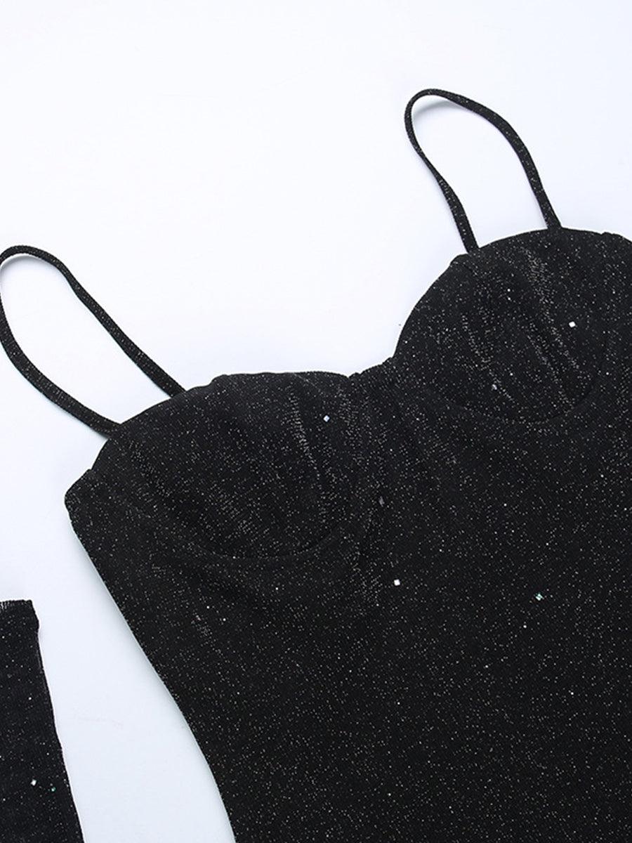 Svart spagetti-glitter minikjole MYC1020