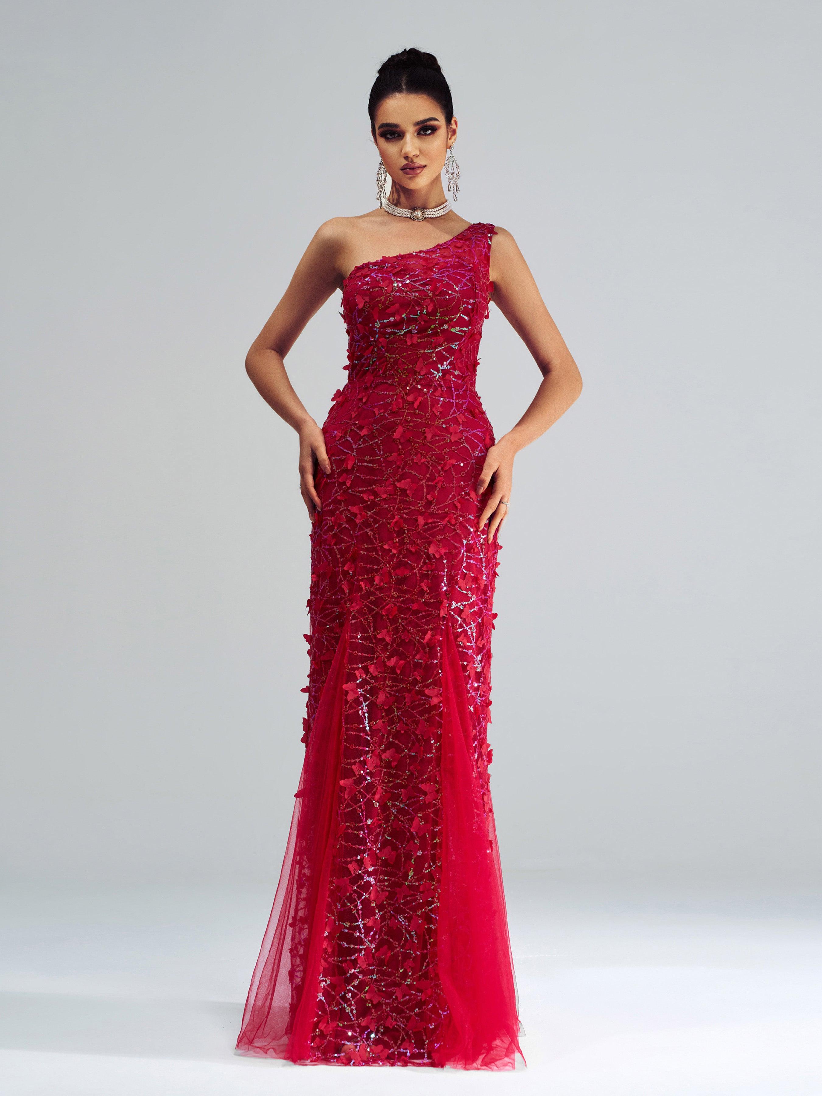 Vestido borboleta sereia com lantejoulas sem ombros RH30893
