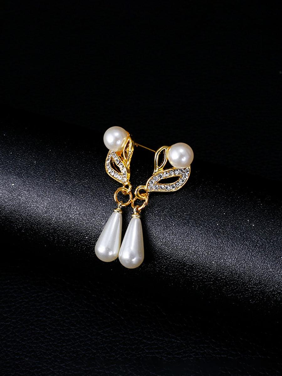 Parure collier et boucles d'oreilles en or avec perles en forme de larme MRL20001