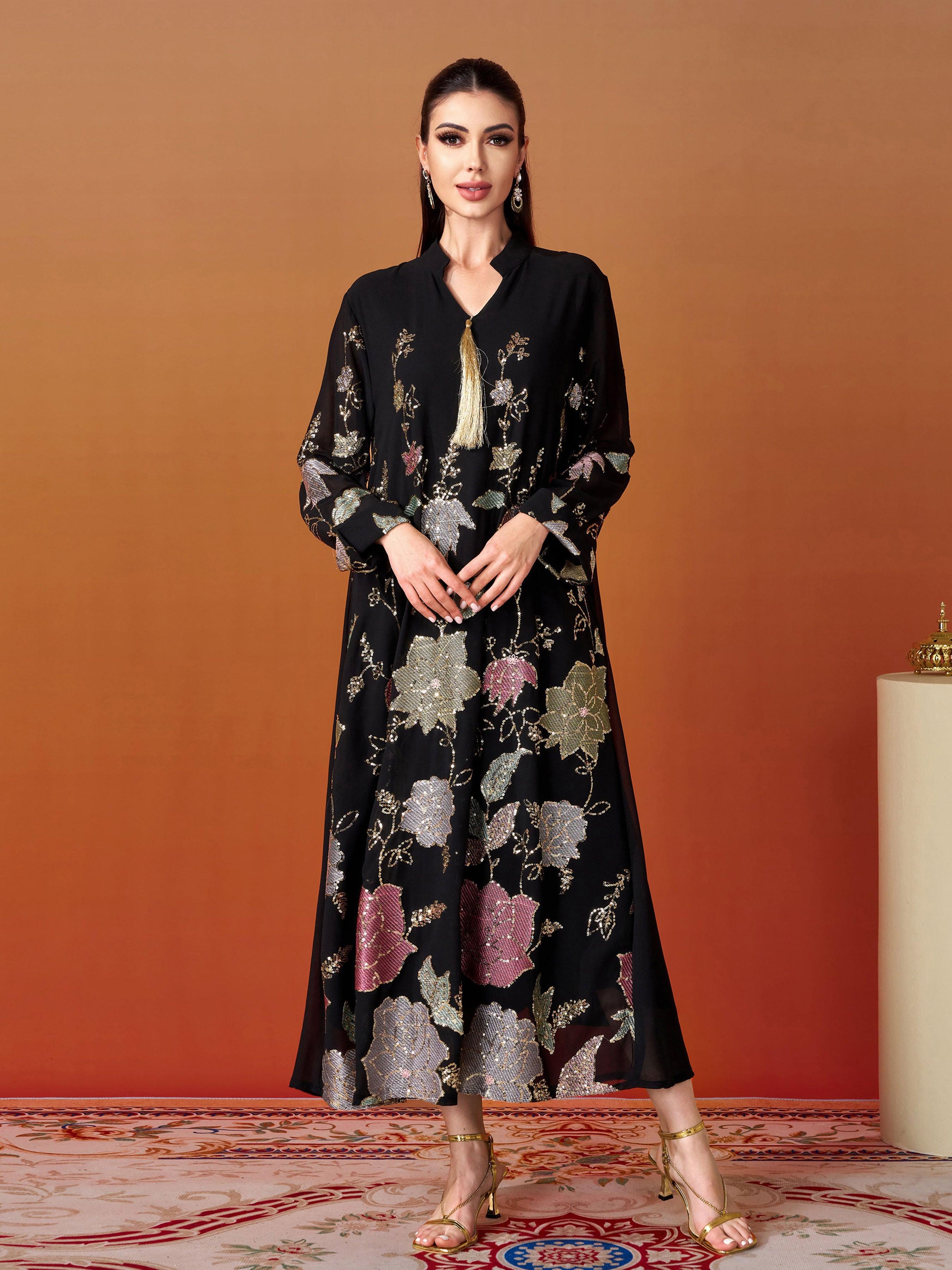 Vestido muçulmano bordado com lantejoulas MES00407