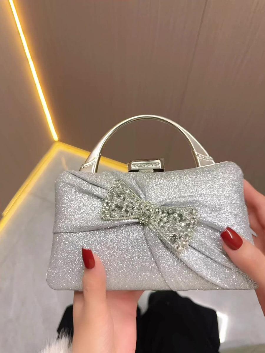 Sølvfarvet plisseret rhinestone-taske MNBF102