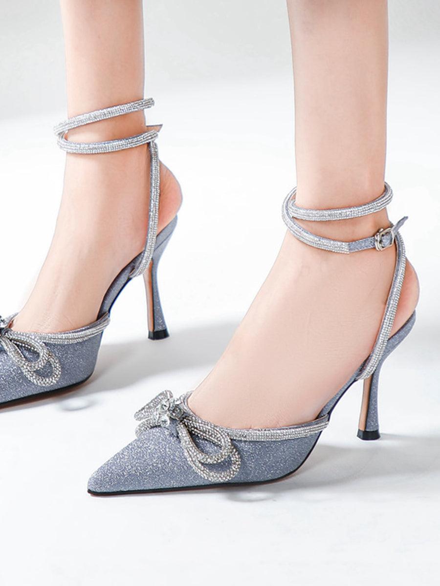 Rhinestone Bow Head Wrapped High Heels MHE1076