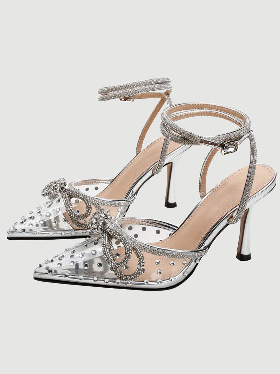 Rhinestone Pointed Toe Transparent High Heels MHE1075