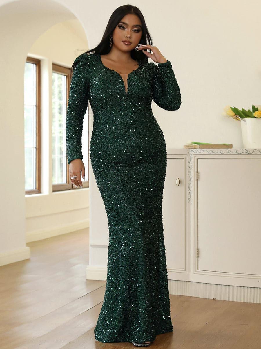 Grønn paljett havfruekjole i plus size PXJ1877