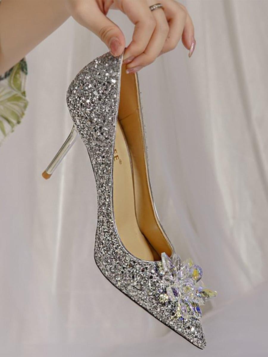 Shine Inlay Cristal Fleur Banquet De Mariage Mince Talons Hauts MHE1047