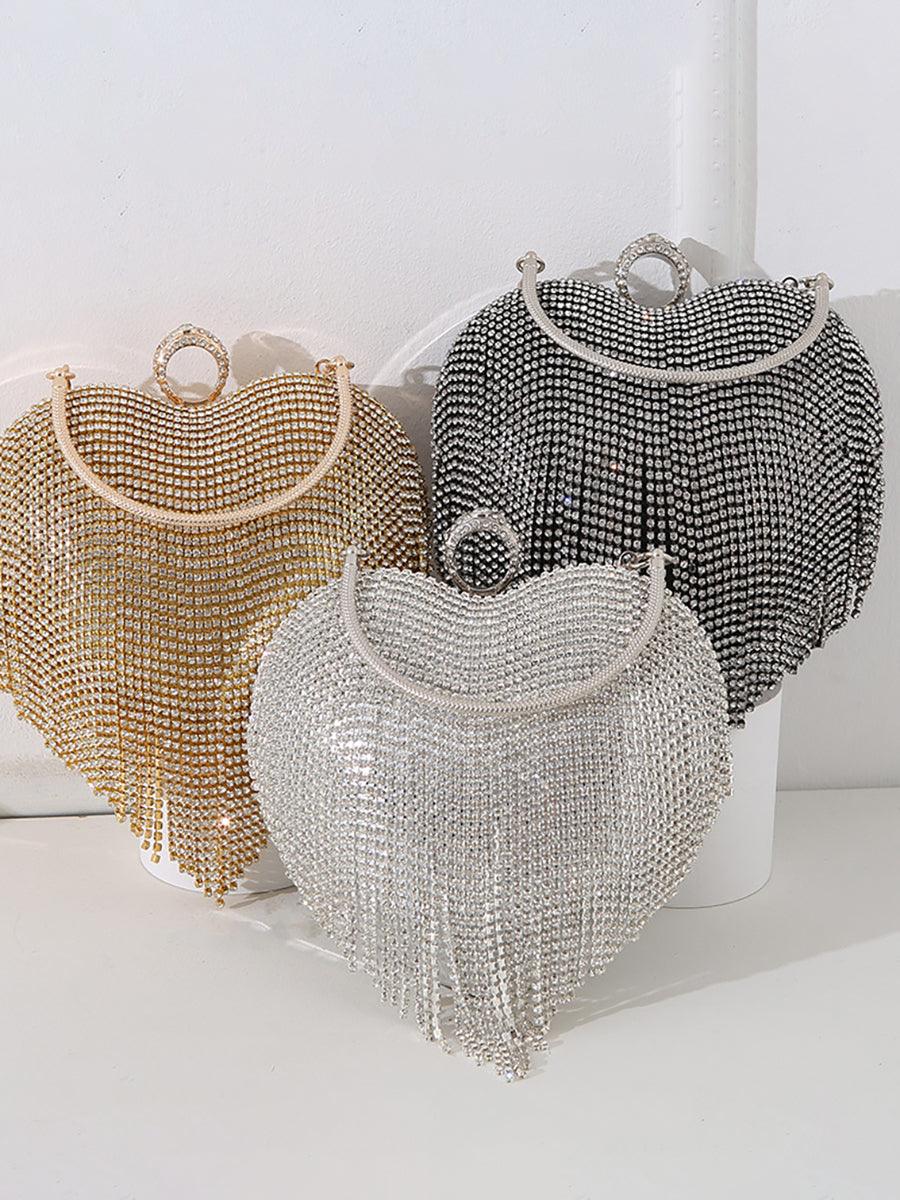 Clutch de noiva a condizer com borlas de pedra e coração MNBF005