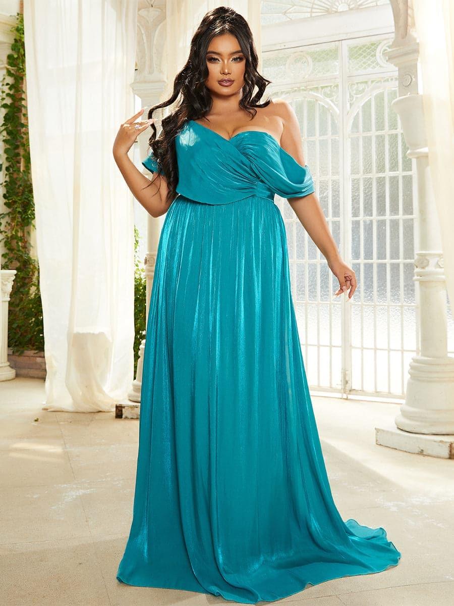 Plus Size Emerald Blue A-Line One Shoulder Brudepikekjole PXL079