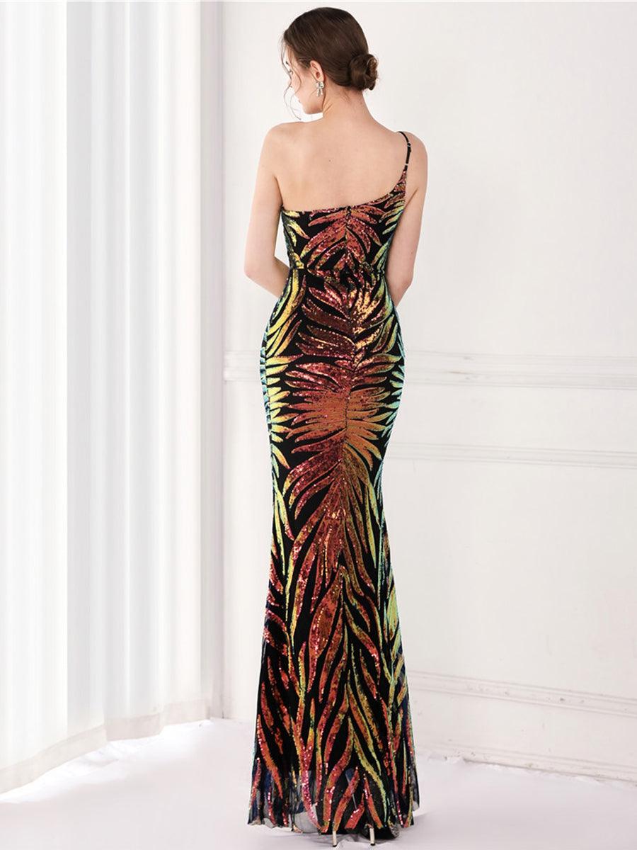 One Shoulder Sequin Graphic Mermaid Cocktail Dress MYC2002