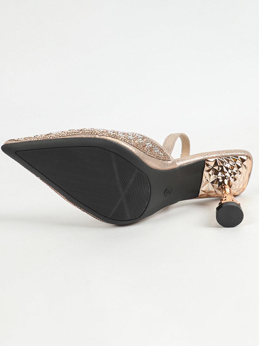 Guld Retro Spidse Rhinsten Chunky Heels MHE1114