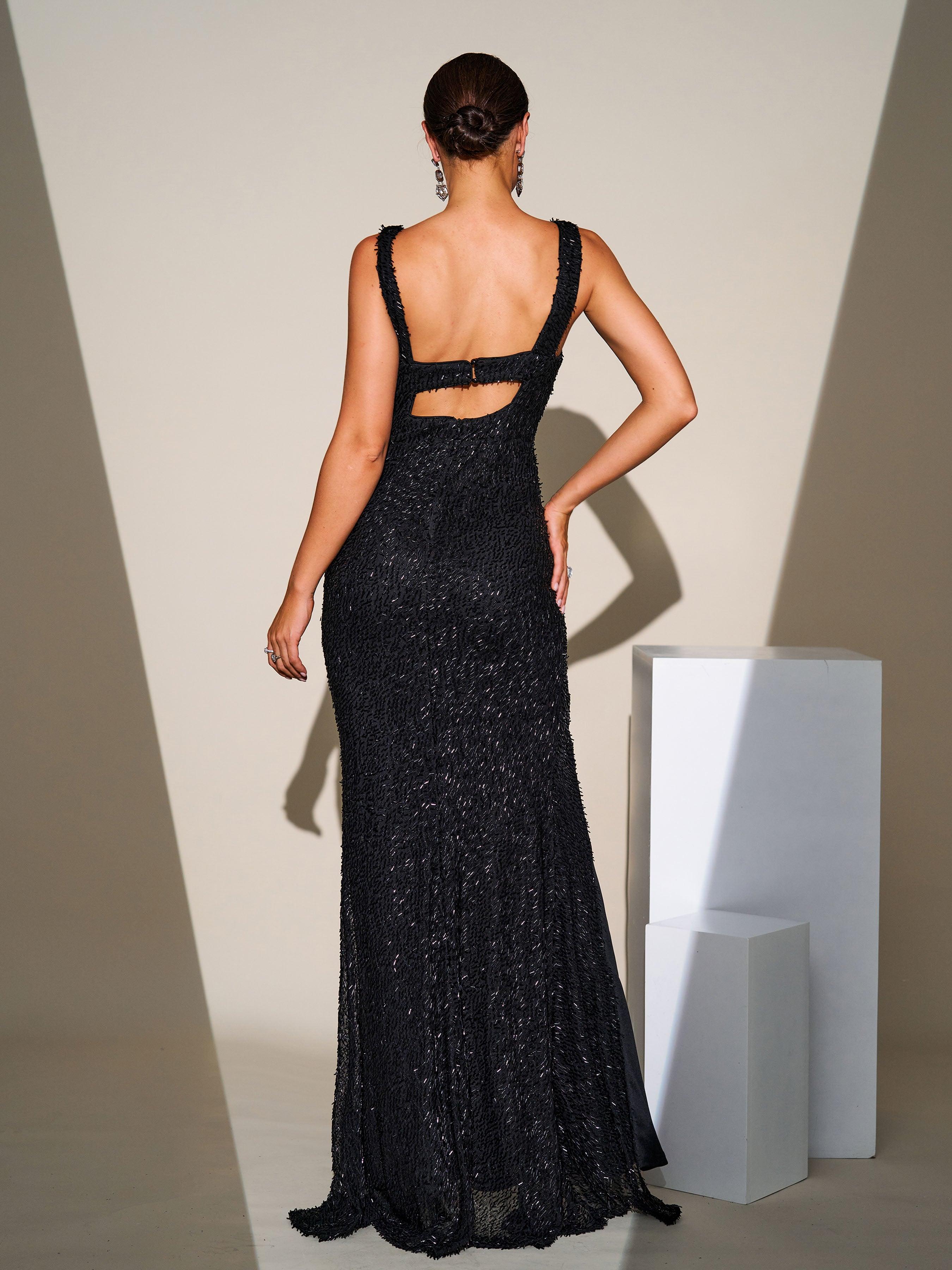 Elegant ærmeløs gallakjole med høj split GM00068