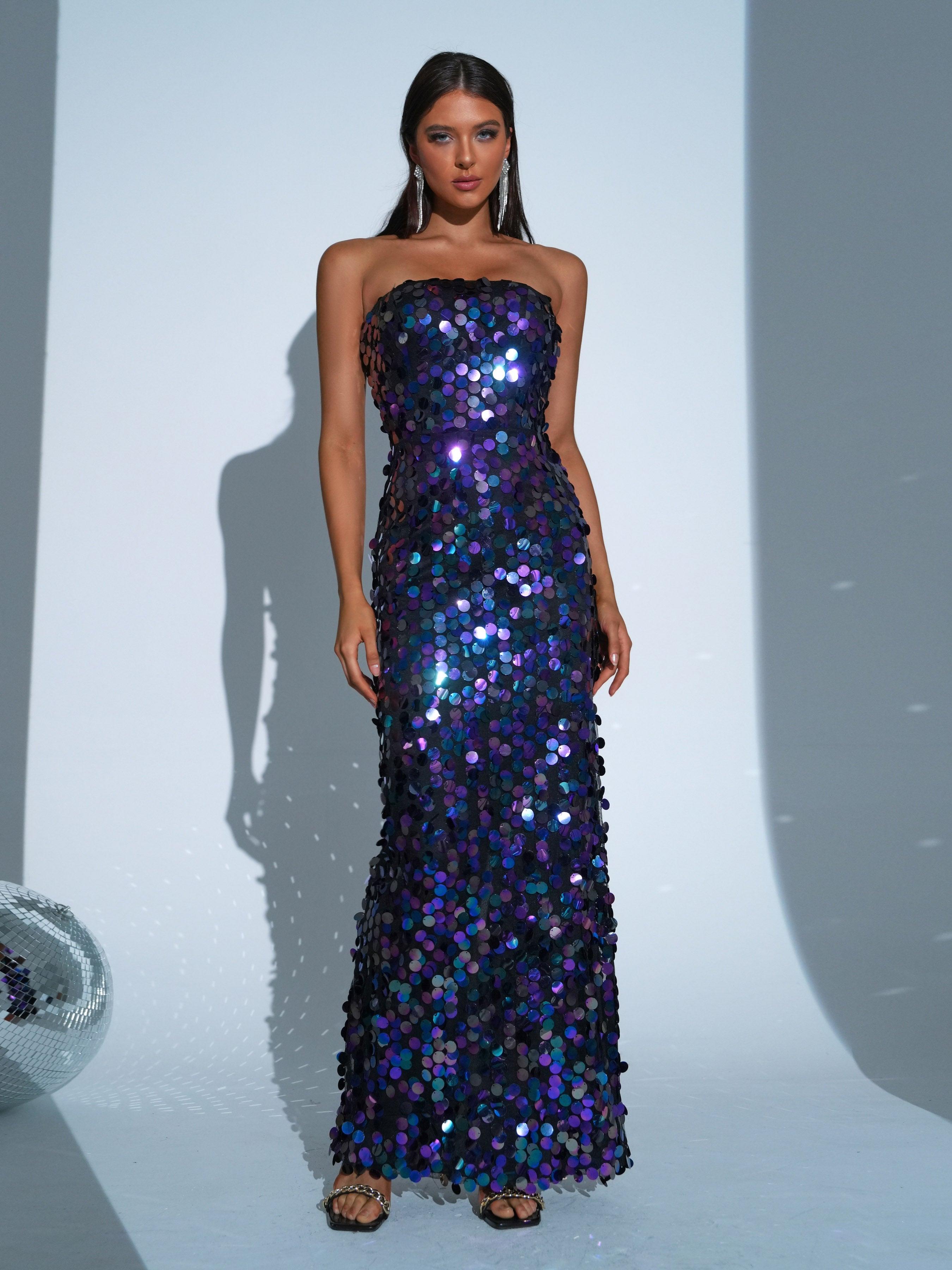 Tube Top Sequin Blue Maxi Dress RJ11580