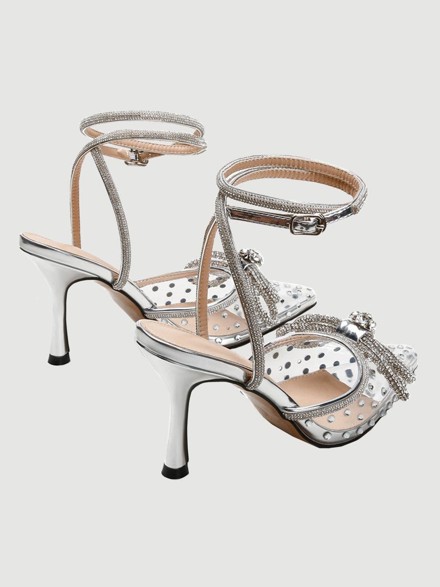 Rhinestone Pointed Toe Transparent High Heels MHE1075
