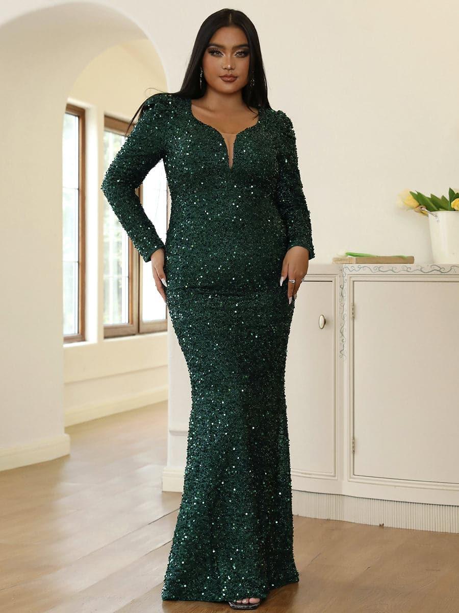 Grønn paljett havfruekjole i plus size PXJ1877