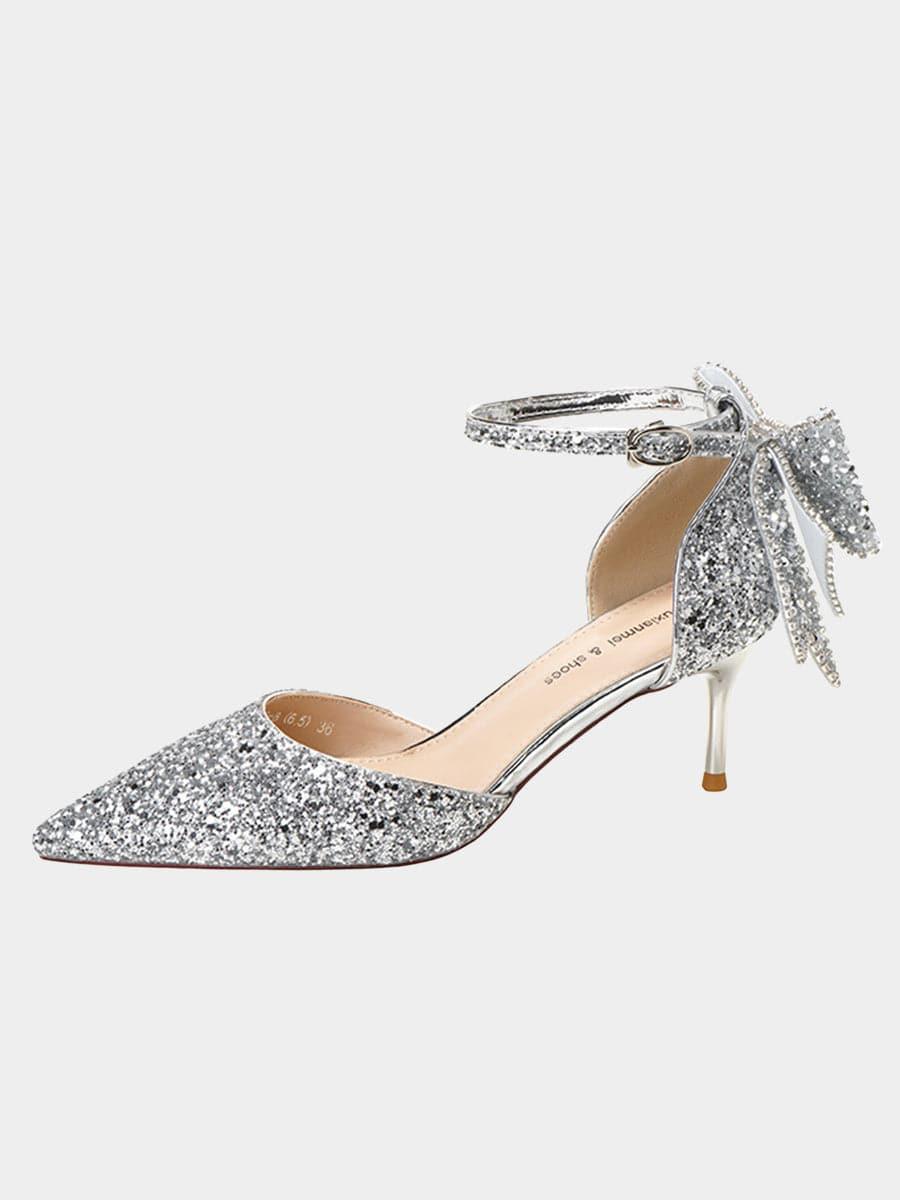 Sapatos de salto alto com decoração de lantejoulas e laço MHE1062