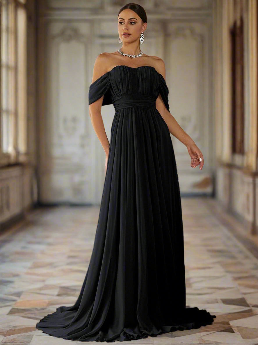 Aftenkjole med rynkete off shoulder RJ10007
