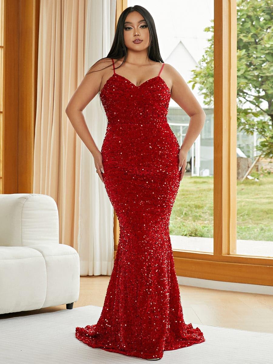 Vestido de noite com lantejoulas e alças finas PXJ1646