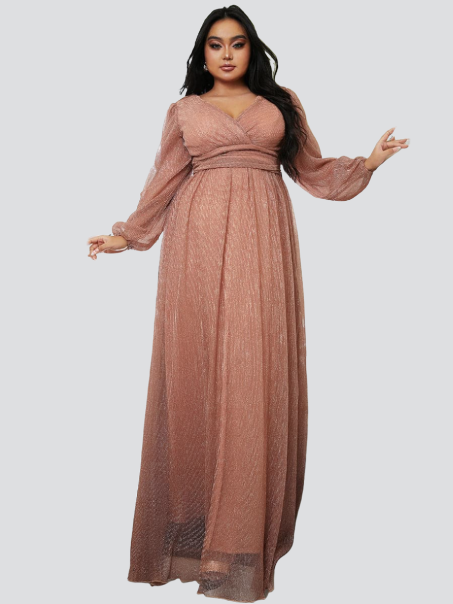 Plus Size V-hals uten rygg i tyll Maxikjole PXH2101