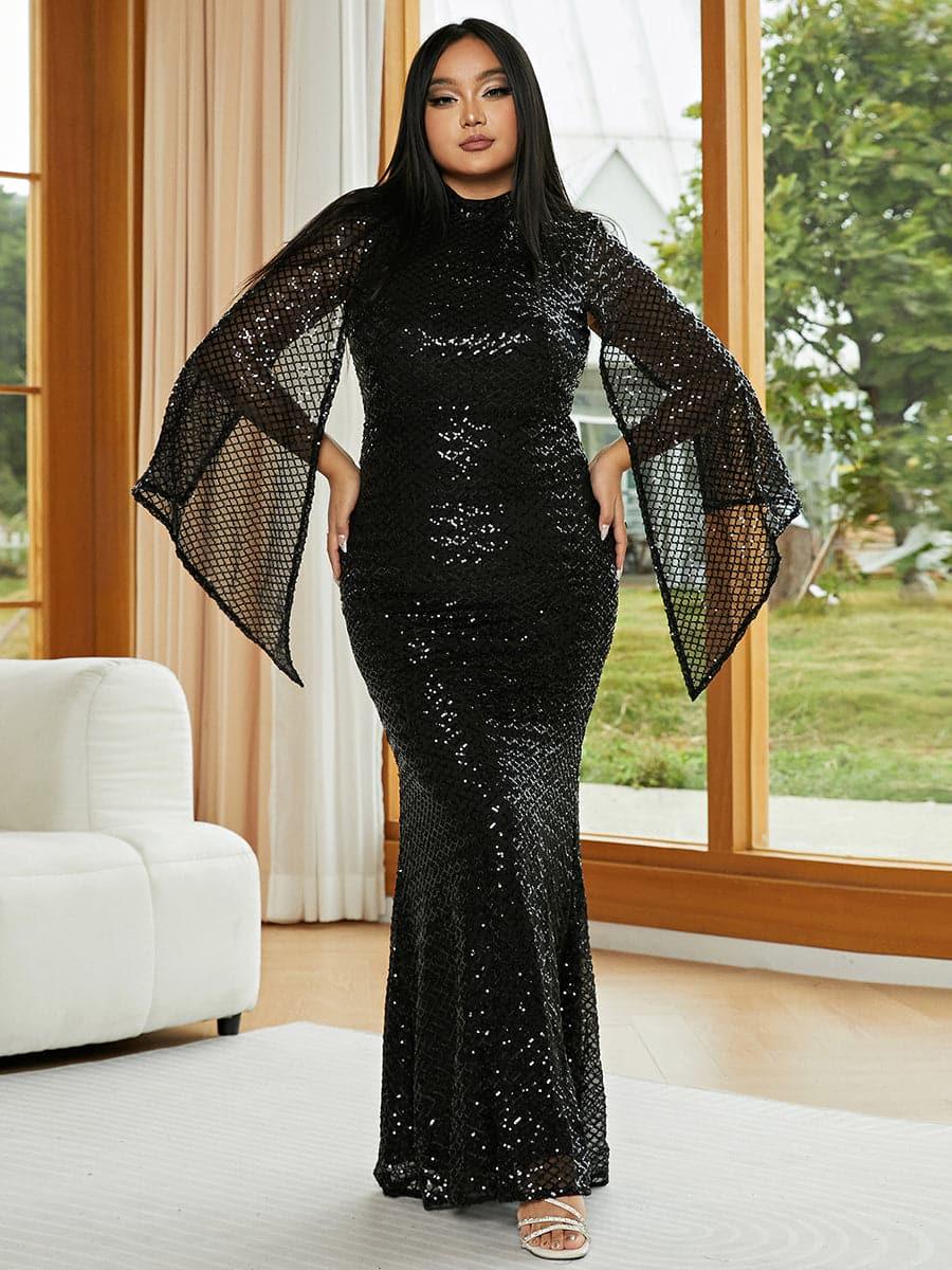 Plus Size paljett havfrue-kveldskjole PXJ1263