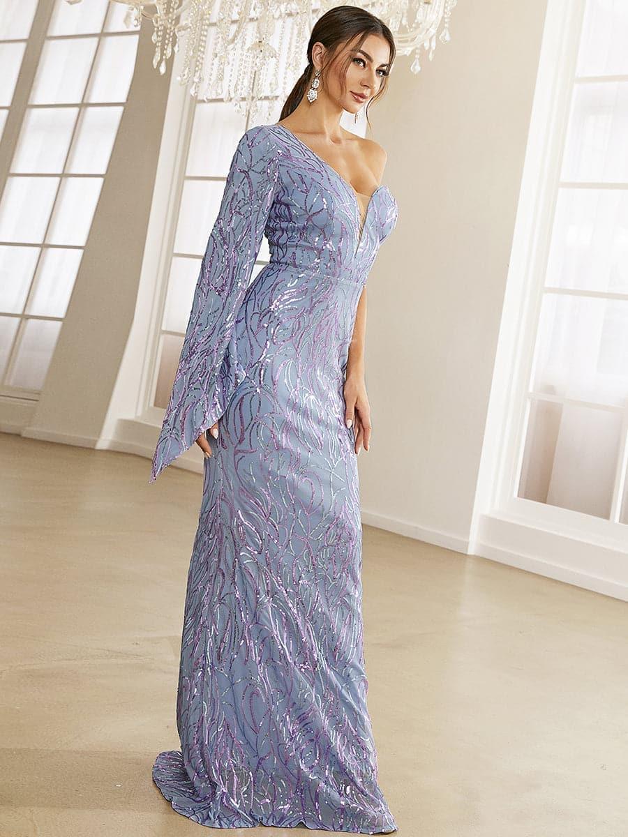 Lilla paljett asymmetrisk ballkjole med utringning i Sweetheart XH2277