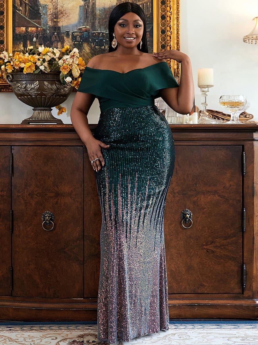 Plus Size lang, gradient paljettkjole PXH2125