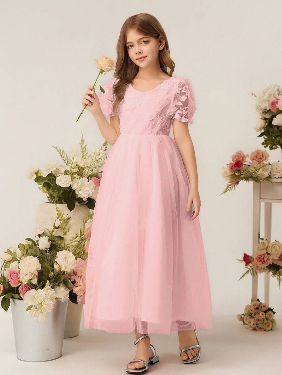 Елегантна трикотажна макси рокля с кръгло деколте и къси ръкави за Деня