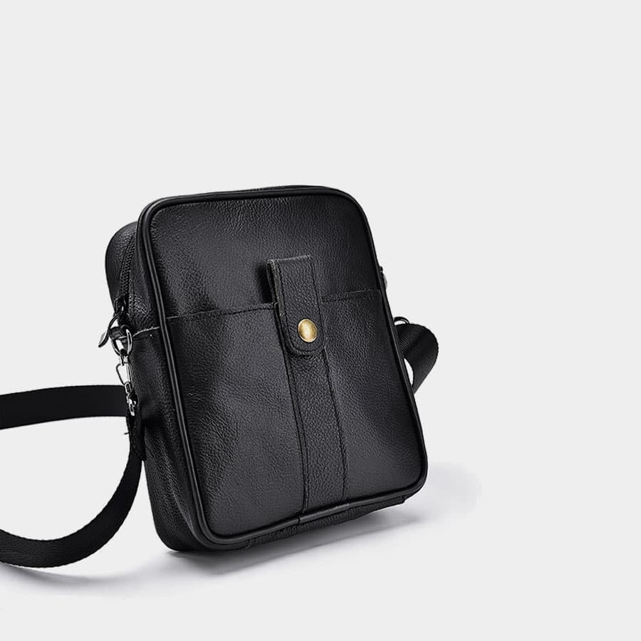 Cartera negra pequeña de piel auténtica para hombre