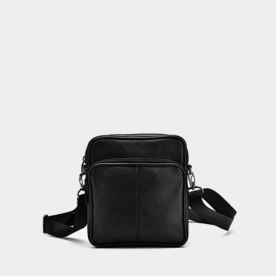 Cartera negra pequeña de piel auténtica para hombre