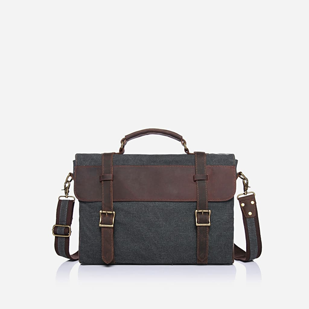 Bolso satchel de lona y piel auténtica