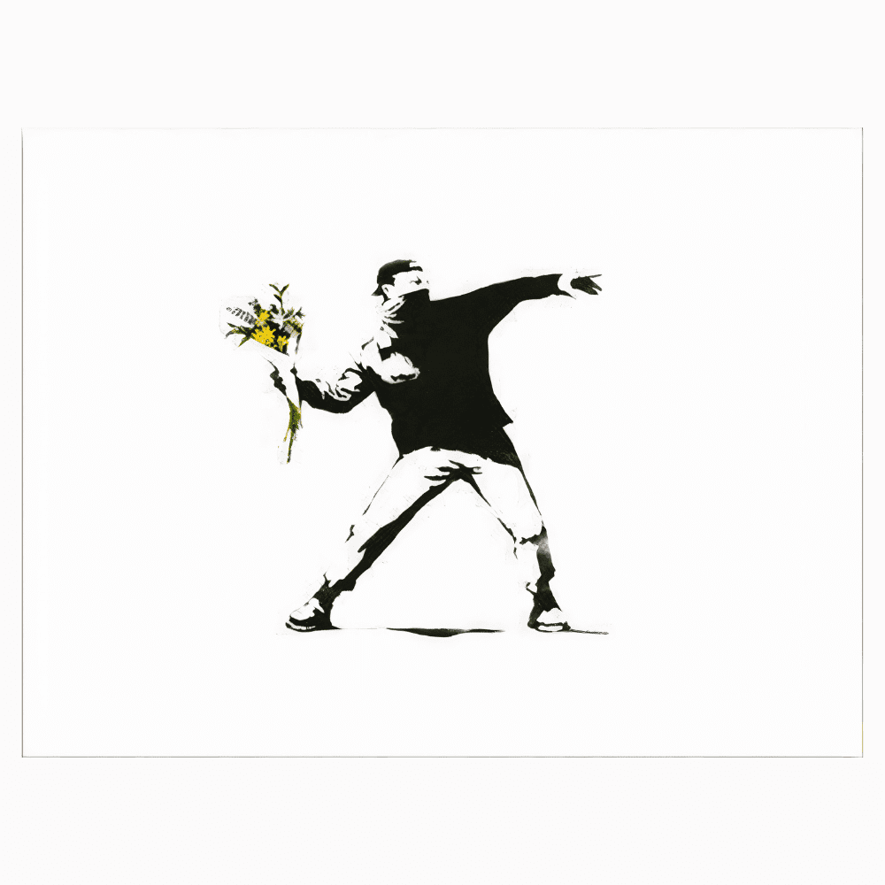 Banksy die bloemen gooit