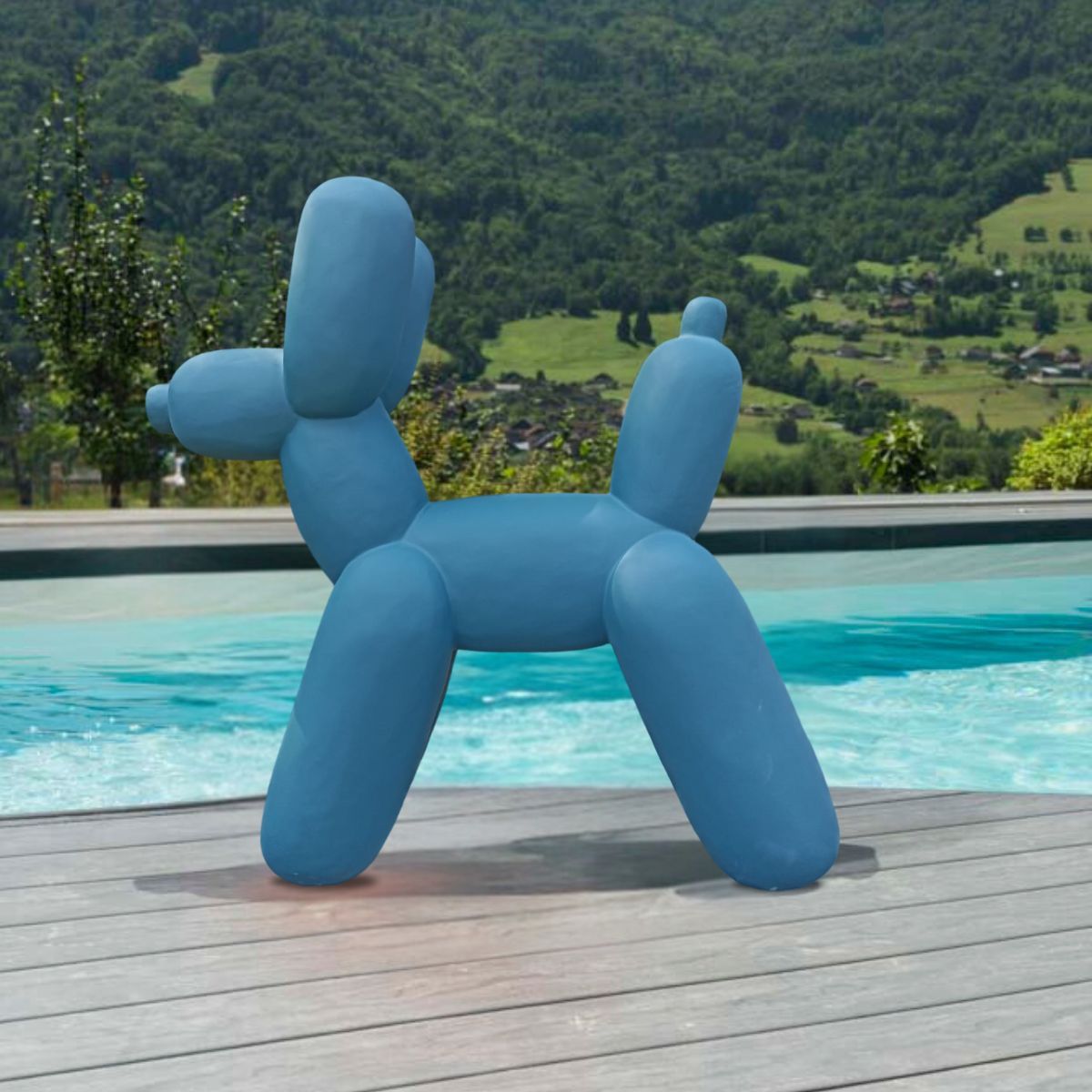 Statue Harz xxl Hund Ballon blau