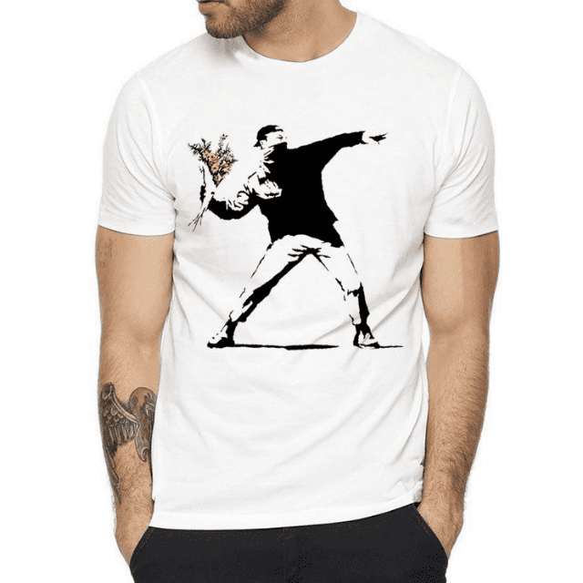 Banksy T-shirt med blomkastning