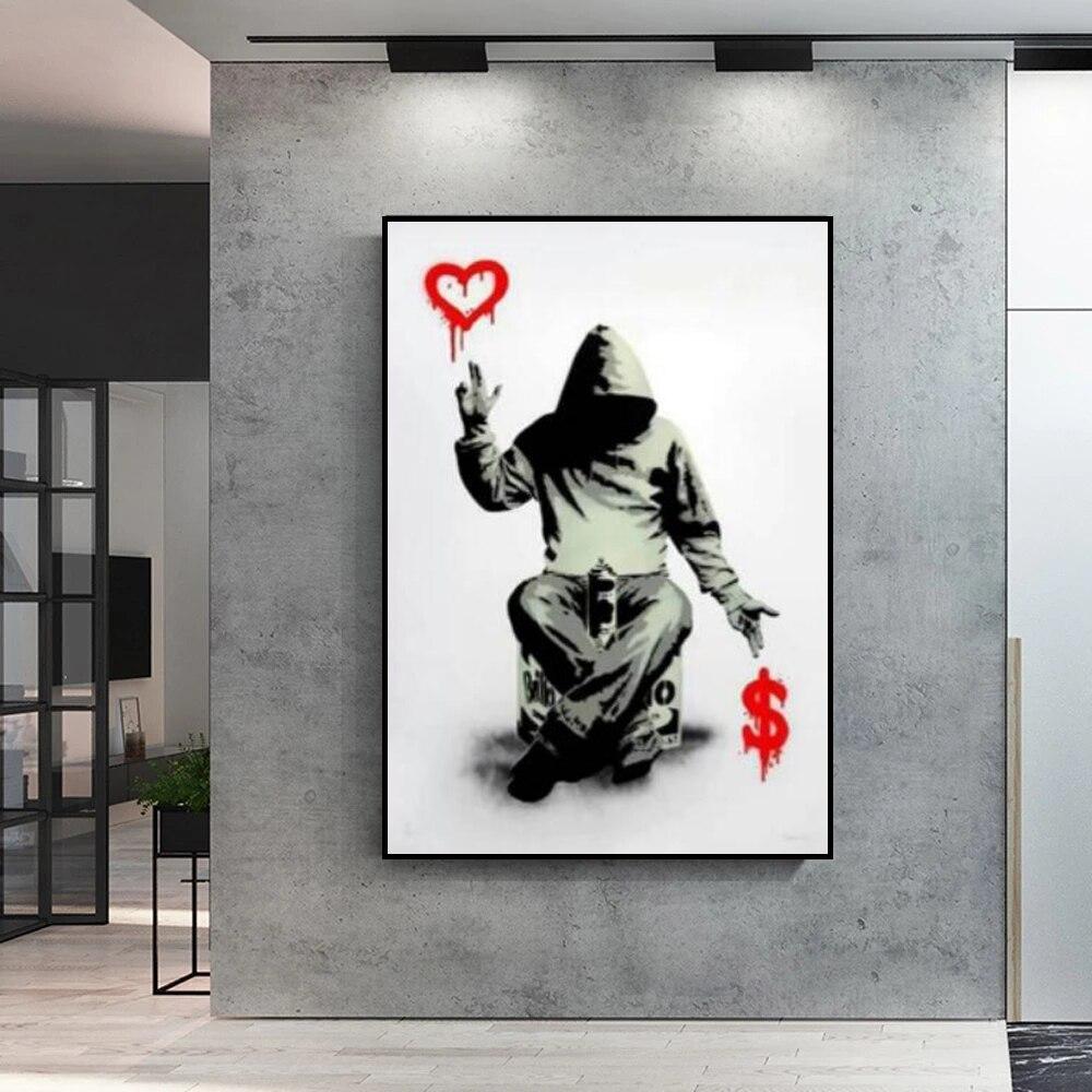 Schilderij Banksy jongen liefde geld