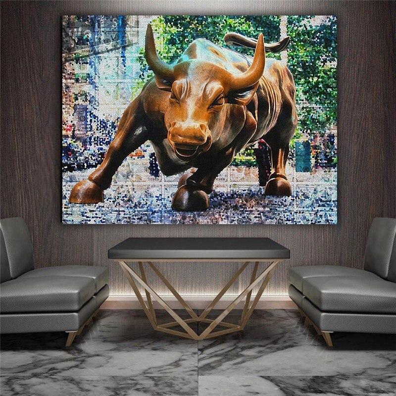 Schilderij bull wall street