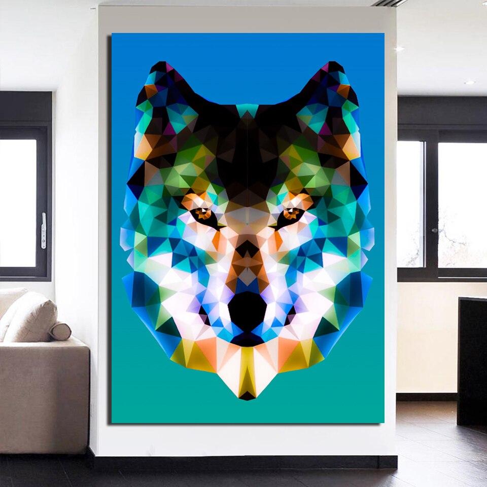 Geometrisch wolf schilderij