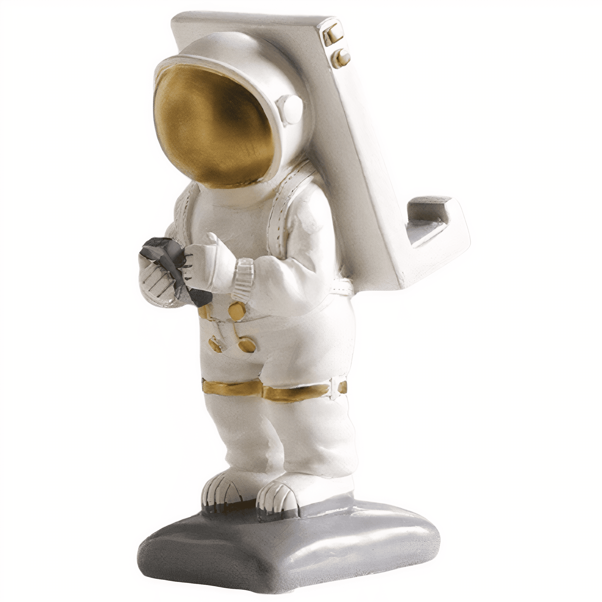 Astronaut standbeeld met telefoonhouder