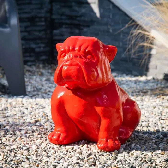 Statue Garten Bulldogge rot