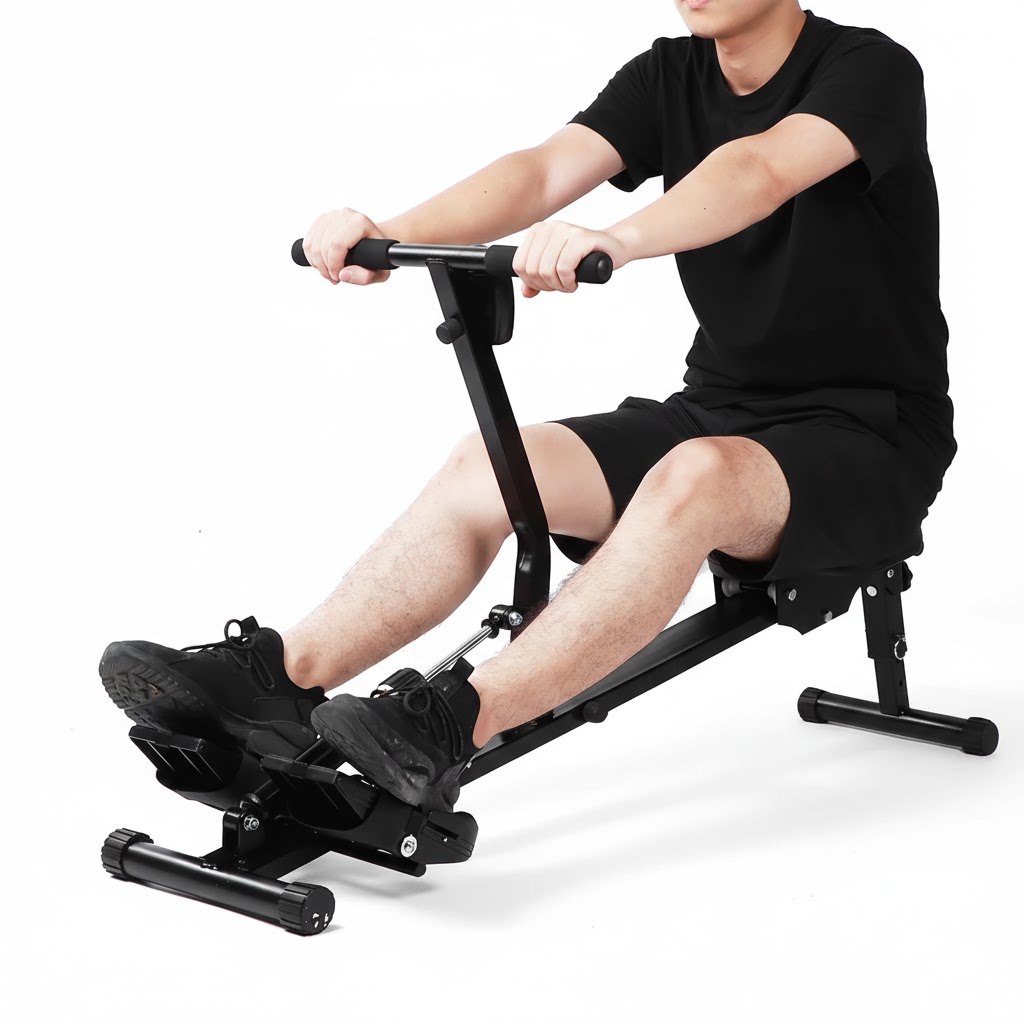 Hopfällbar roddmaskin med justerbar motståndskraft och display – komplett träningsredskap för hemmet
