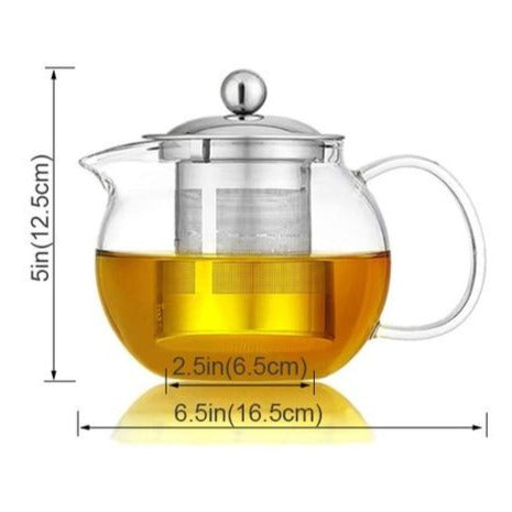 Tekanna i glas och rostfritt stål 650ml-1,3L