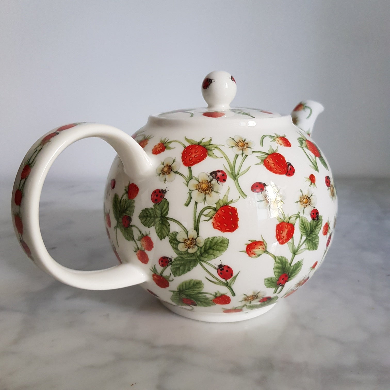 Anglų braškinis Dunoon porcelianinis arbatinukas 1,2 l