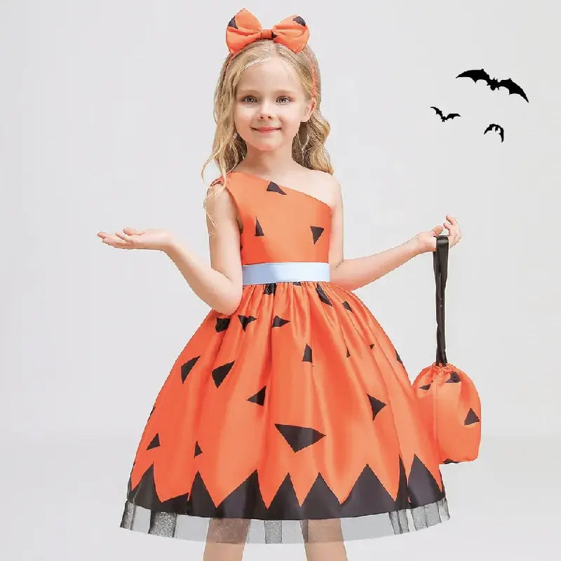 Halloween-utkledning jente med gresskarhode princess kjoler