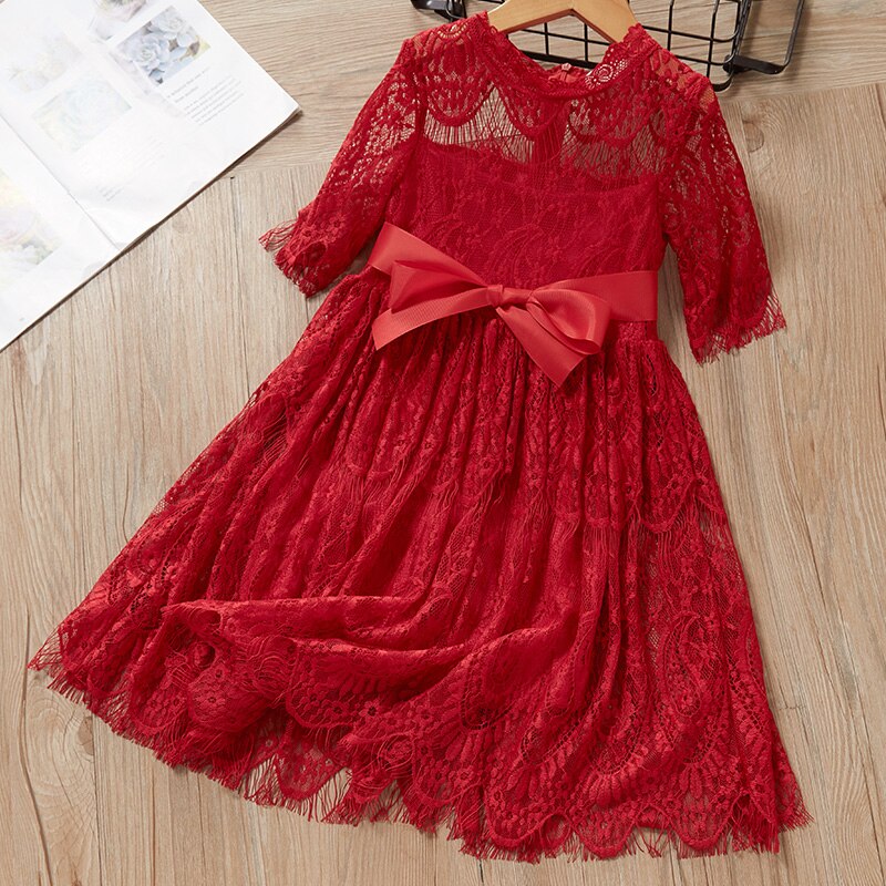 Vestido de fiesta infantil rojo con encaje