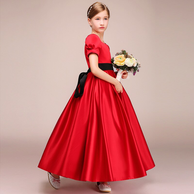 Vestido princesa niña satinado rojo clásico