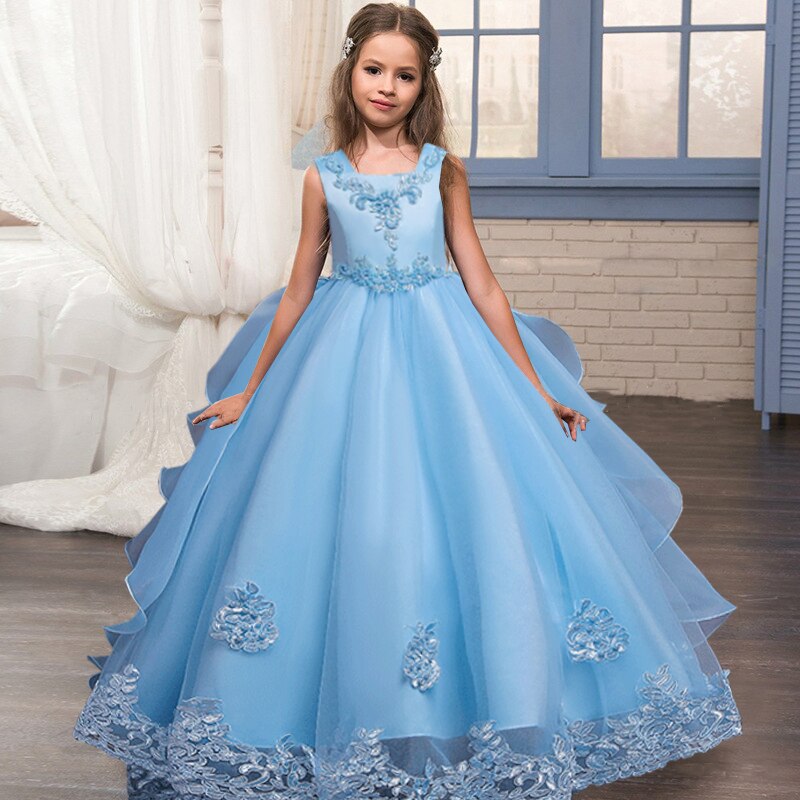 Vestido de dama de honor niña azul claro