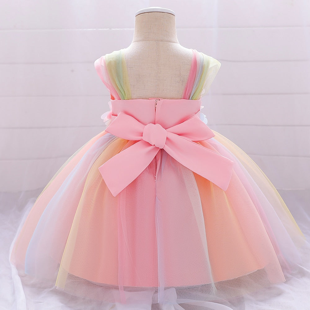 Kleid für Baby Regenbogen mit Blumenmuster rosa