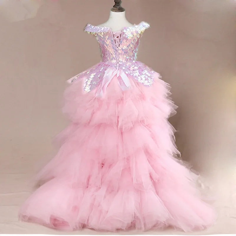 Vestido de fiesta infantil rosa caramelo