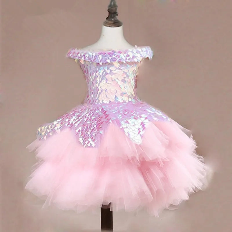 Vestido de fiesta infantil rosa caramelo